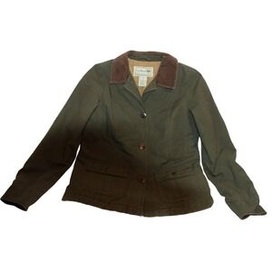 L.L. Bean Olive Green Utility Jacket with Brown Collar